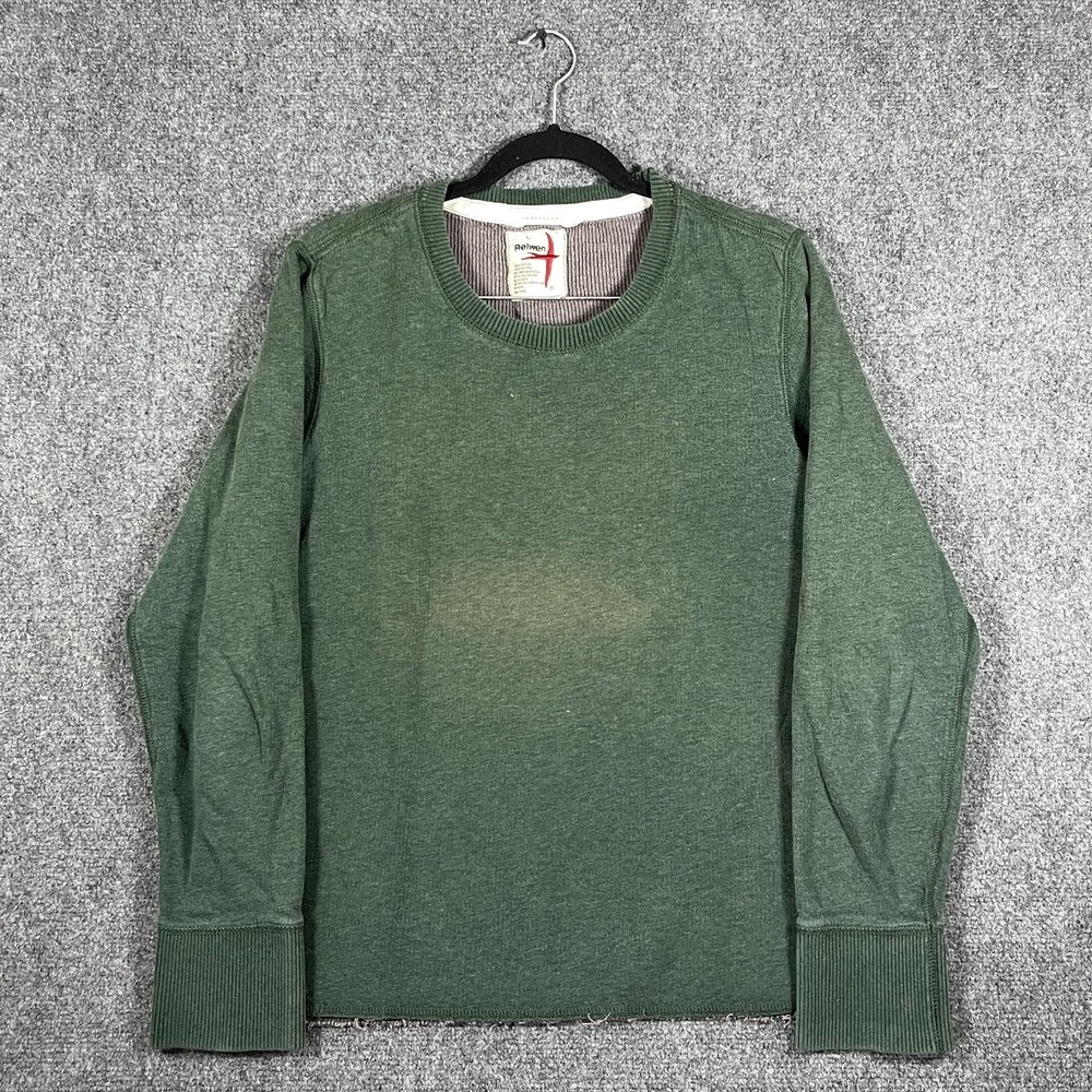Relwen Thermal Waffle Knit Crew Sweatshirt Green Faded Mens Size Large #3508